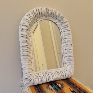 Vintage White Wicker Arch Shabby Chic Boho Mirror